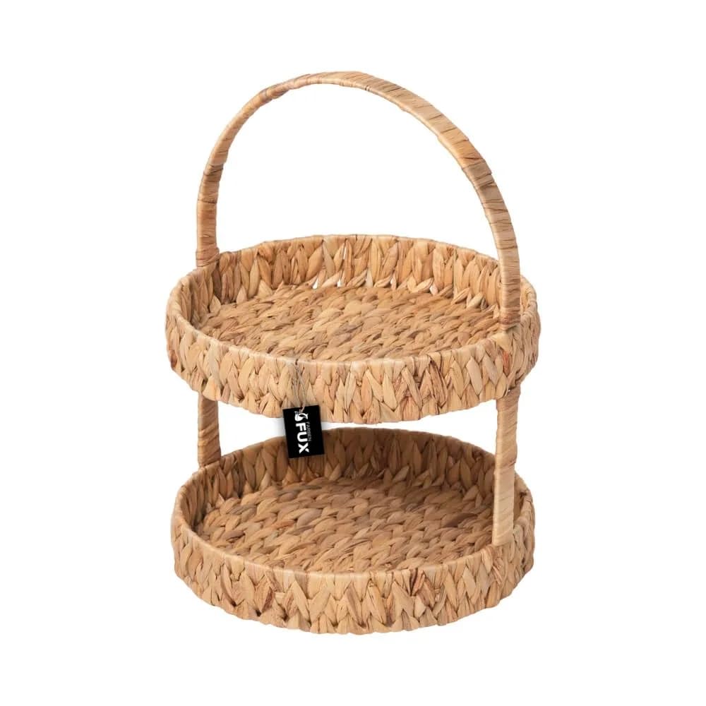 Etagere 2 teilig Wasserhyazinthe rund geflochten Metallgestell Obst 30cm