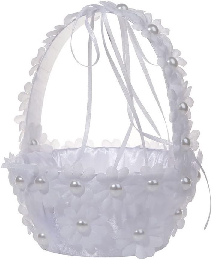 HBJWOV Pearl Flowers Flower Basket Bridal Girl Wedding Party Supplies