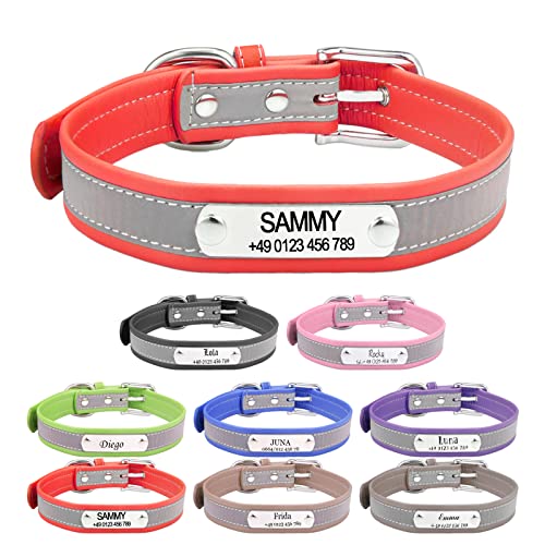 Personalisierte Hundehalsband Wunschtext und Telefonnummer oder Adress personalisierbar Reflektierende Halsbänder Haustier Halsband mit Klickverschluss (Lase-Gravur) Cover