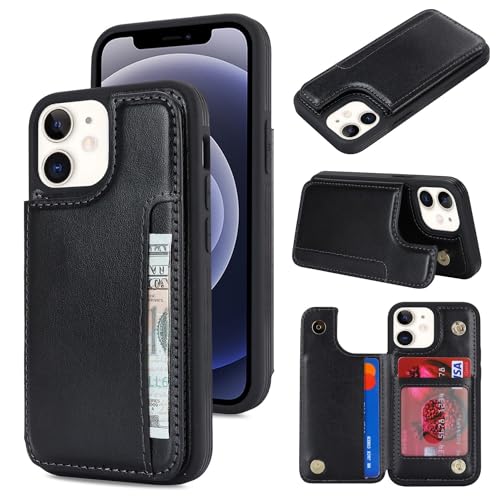 Housse iPhone 12 Mini noir avec fentes cartes protection intégrale