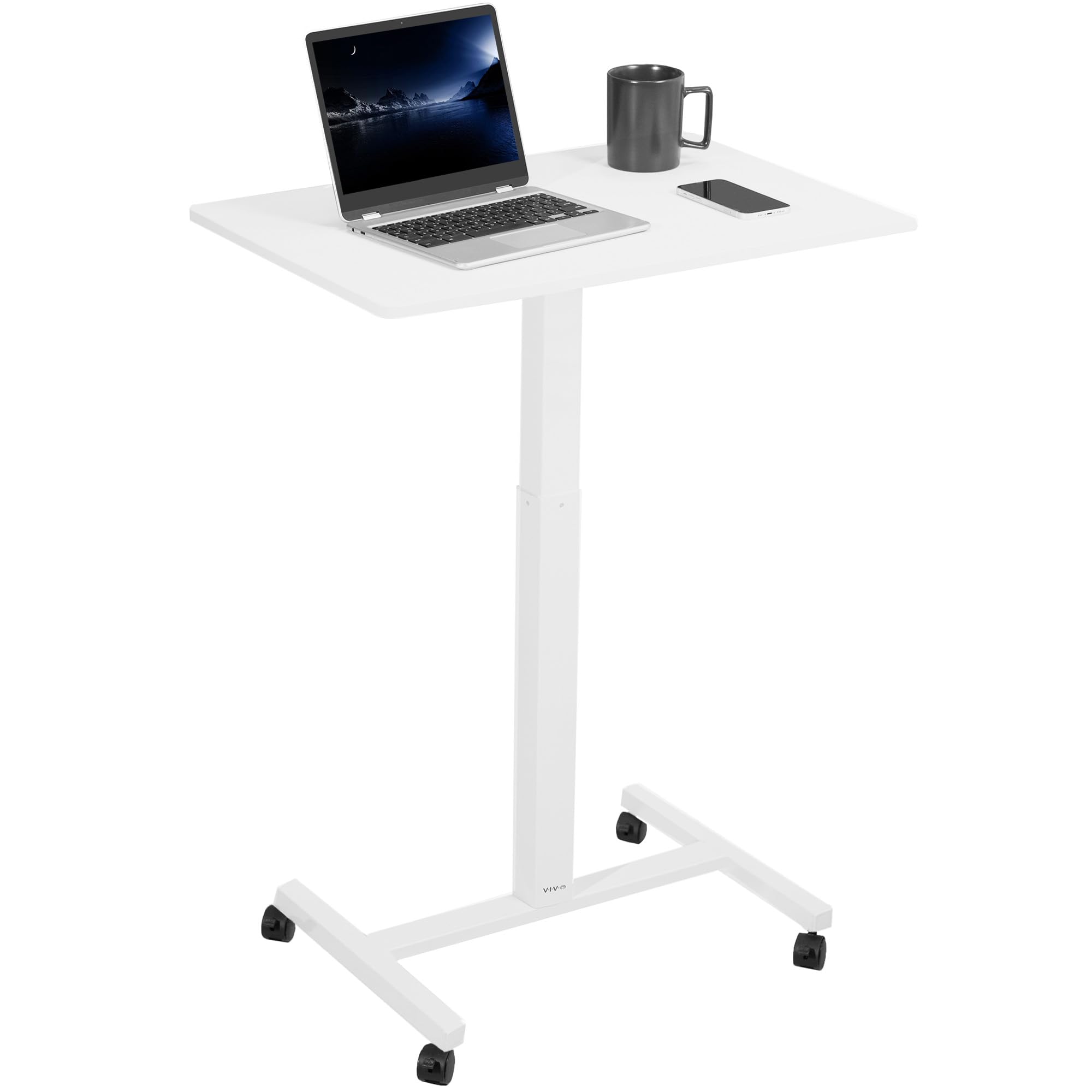 VIVO Mobile 28 inch Standing Laptop Cart, Height Adjustable Small Rolling  Desk Workstation, Locking Wheels, White, CART-V00LW
