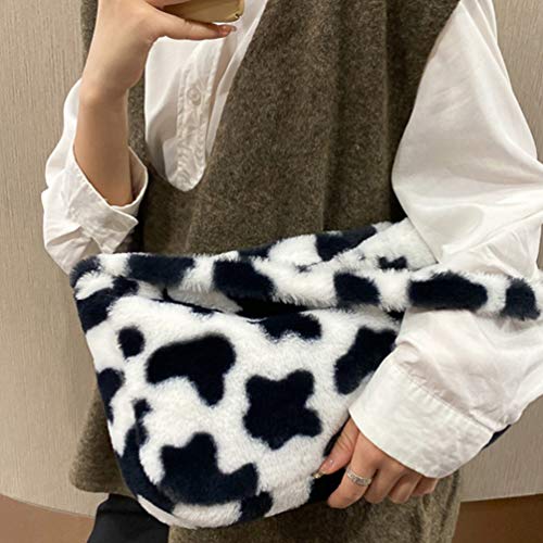 SOIMISS bolsa de ombro de pelúcia para o inverno, estampa de vaca, bolsa de mão com fecho de zíper,