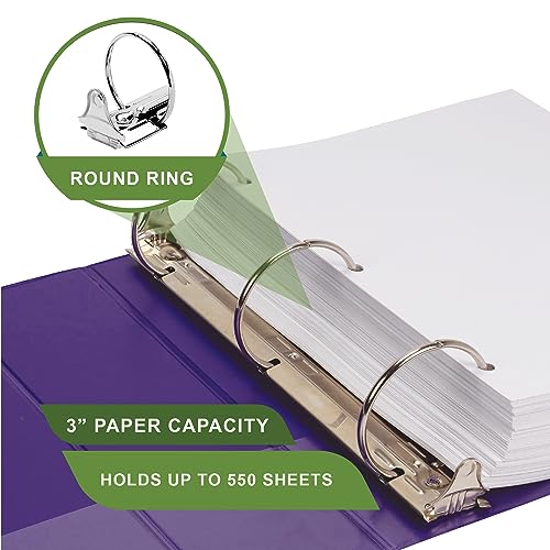 Image of Samsill Plant-Based 3 Inch Durable Round Ring, View Binder, Eco-Friendly, USDA Certified Biobased, Single, Purple