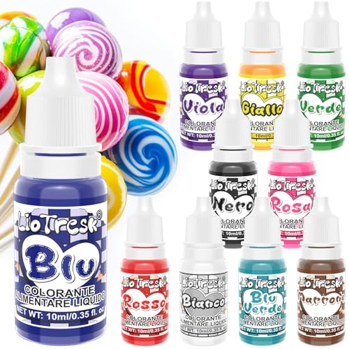 Coloranti Alimentari - 10 Colori Colorante Alimentare Liquidi Concentrati, Coloranti Alimentari Pastello Vibrante per Cottura Al Forno, Torte, Decorazioni, Glassa, Slime, Fondente- Vegano, 10ml