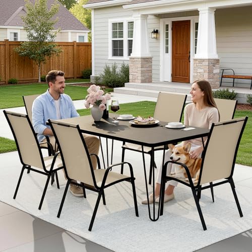 Image of JEAREY Patio Dining Chairs Set of 6, Stackable Outdoor Chairs, Tan