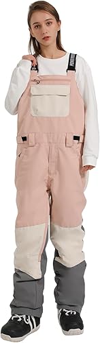 Miniatura 3 de GSOU SNOW Pantalones de esquí para mujer, overol con peto de nieve, impermeable, resistente al viento, aislado, correa ajustable, cálido para