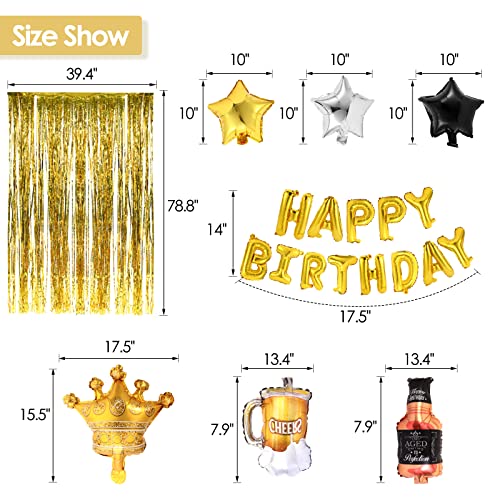 Luxurious Black Gold Birthday Party Decorations, Happy Birthday Decorations Set For Men Women Girls Boys, Including Black Gold Balloons, Happy Birthday Banner, Tassel Curtain, Crown Balloon, Gold Love #TOP3
