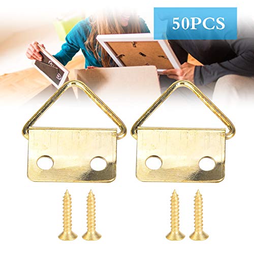 Image of 50 Sets Picture Hangers Kit with Screws, D Ring Picture Hangers Picture Frames Double Holes Clasp Picture Hanging Hardware Picture Hooks Picture Hang Solutions for Clock, Paintings (D)