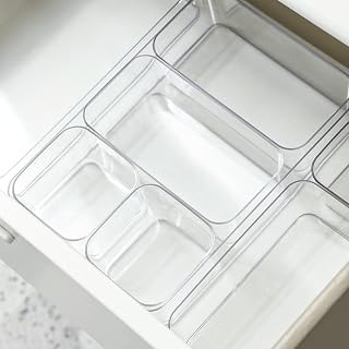 Clear Plastic Drawer Organizer Bins Multipurpose Desk Storage Containers for Office Stationery Kitchen Utensils Makeup (S)