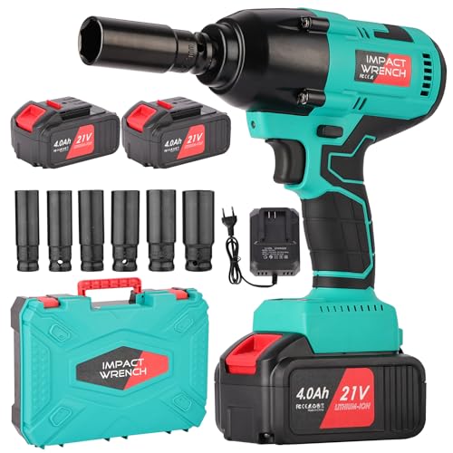 Avvitatore a Impulsi 21V 2x4.0Ah Senza Spazzole: Avvitatore ad impulsi 700Nm 2600RPM con 6 Dadi per Presa - 3-in-1 Multifunzione Avvitatore a batteria per Gomme Auto, Mobili e Progetti Fai da Te
