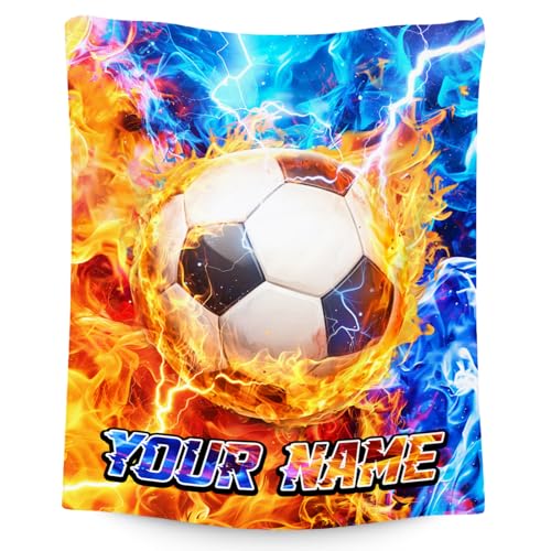 Customized Soccer Blankets for Boys - Gifts for Soccer Lovers - Soft Cozy Fleece Throws for Couch, Bed 4 Sizes
