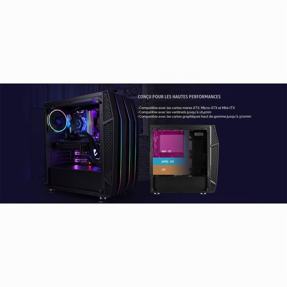 Aerocool KLAW, Boîtier PC ATX, Verre Trempé, Façade RGB, 3 Ventilateurs RGB, Noir