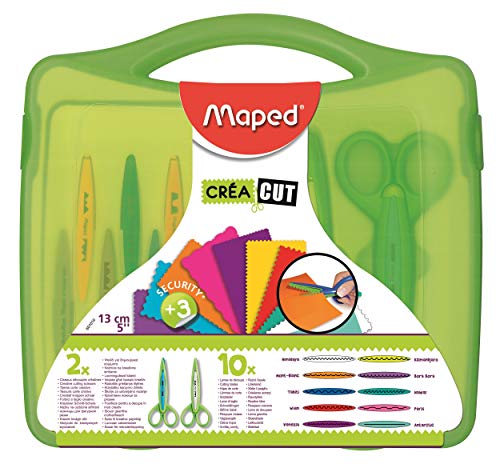 Maped - Coffret Ciseaux Cranteurs pour Découpe Créative - Mallette avec 2 Paires de Ciseaux + 10 Lames Interchangeables - Loisirs Créatifs Enfant - À partir de 3 ans
