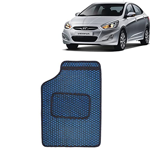 Image of Kingsway Dotted Design Car Floor Foot Mats Universal Fit for Hyundai Verna, Model Year : 2011-2016, Water and Dustproof, Color Blue, Set of 5 Pieces
