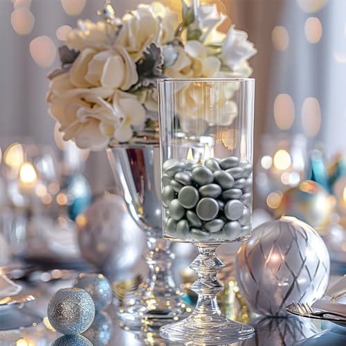 Image of HappyFiller 170 Pcs 0.6 inch Mini Silver Glass Gems Decorative Flat Marbles | Vase Fillers,Wedding Party Table Centerpieces,Candle Holder Pebble Stones,Arts Crafts,1 LB