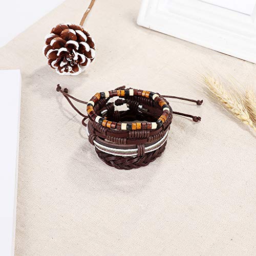 Milacolato 26Pcs Woven Braided Leather Bracelet For Men Women Hemp Cords Wood Beads Cuff Bracelets Adjustable D #TOP6