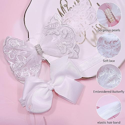 Laço branco para bebês meninas | Arcos para meninas recém-nascidas, faixas de cabelo de cetim laço d
