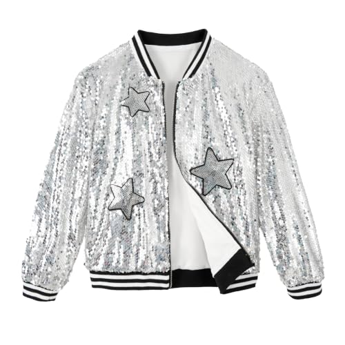 Image of LOLANTA Girls Sequin Jacket, Kids Long Sleeve Glitter Bomber Coats 4-15Y