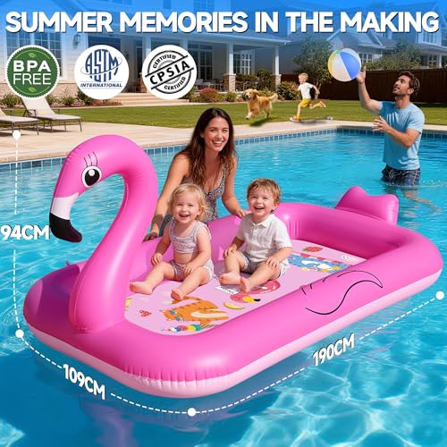 Miniatura 4 de Kingsom Splash Pad,Flamenco Tapete De Juegos De Agua,Almohadilla Para Aspersor Espesado,Juego De Agua Para Niños,Juegos De Aguas Para Exterior,Hinchable Salpica De Jueg Aguas,Ideal Función Para Jardín