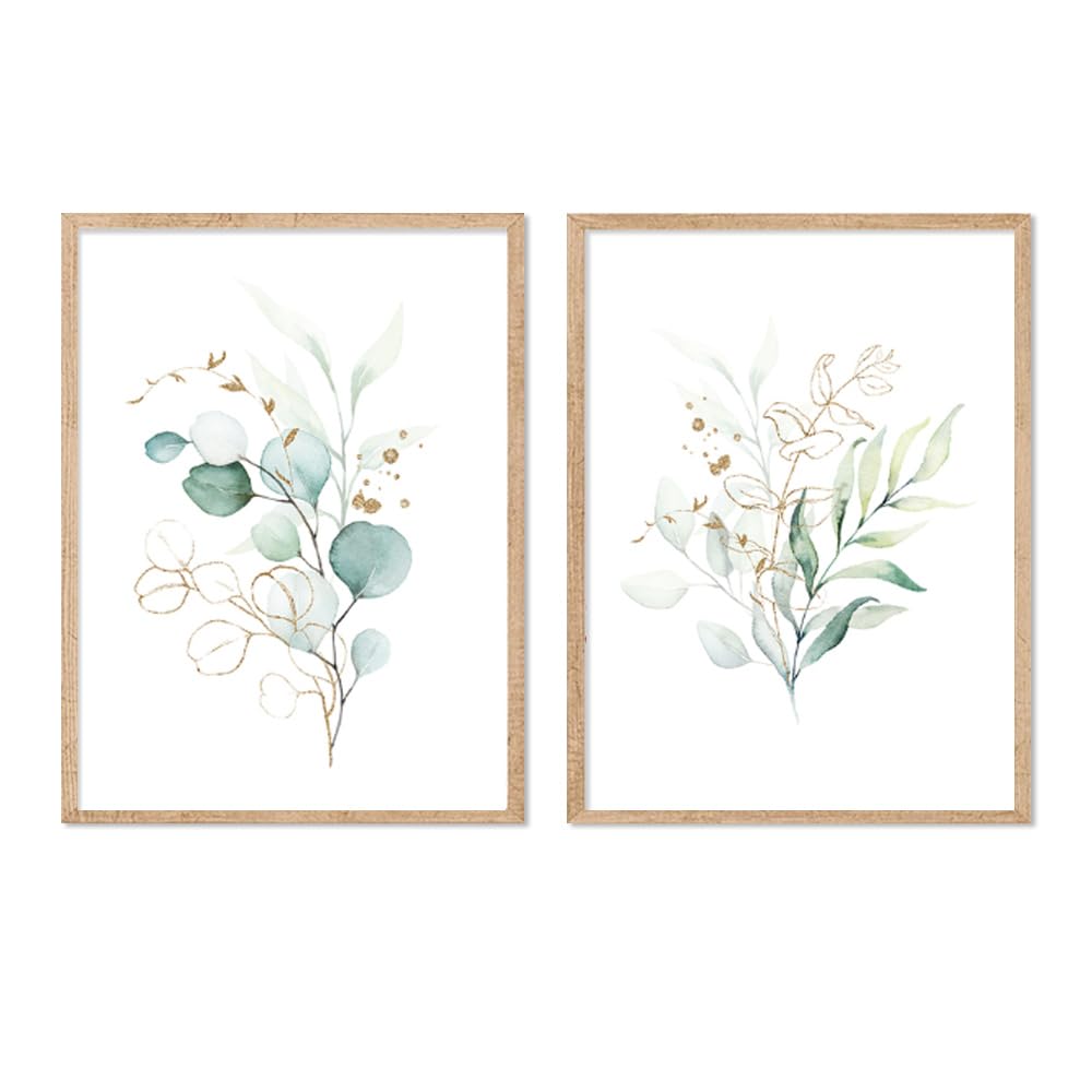 WUHBCZ Art Decor,Boho Watercolor Flowers Green Plant Leaves Canvas Painting Posters Wall Art Prints Minimalist Picture Living Bedroom Kitchen Room Home Decor-40 * 50cm*2PCS (No Frame)