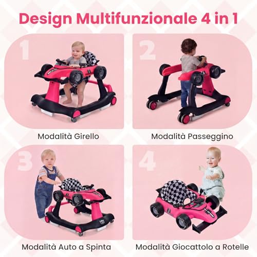 RELAX4LIFE 4 en 1 Andador para Bebés 6-18 Meses, Andador Plegable con Altura Regulable en 3 Niveles, Tacatá Bebés con Luces, Sonidos y Velocidad Controlable, 64 x 73 x 50,5-55,5 cm (Rosa 2) - imagen 2