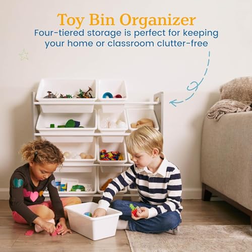 Image of Snazzy Engineered Wood 4-Tier Toy Storage Organizer with 12 Bins Grey /White