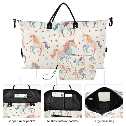 Childrens Cartoon Watercolor Unicorn Lite Color MinimTravel Duffle Bag,Large Weekender Travel Bag for Women Men Waterproof Luggage Bag with Trolley Sleeve,Airplane Travel Essentials for Flying2
