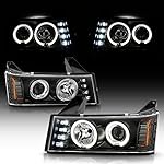 ACANII - For 2004-2012 Chevy Colorado GMC Canyon LED DRL Dual Halo Black Housing Projector Headlights Headlamps Assembly