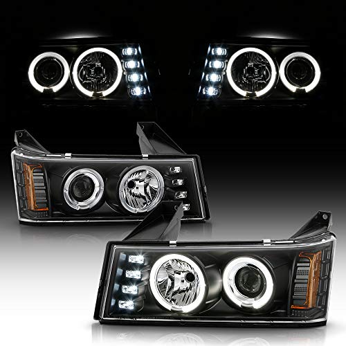 ACANII - For 2004-2012 Chevy Colorado GMC Canyon LED DRL Dual Halo Black Housing Projector Headlights Headlamps Assembly