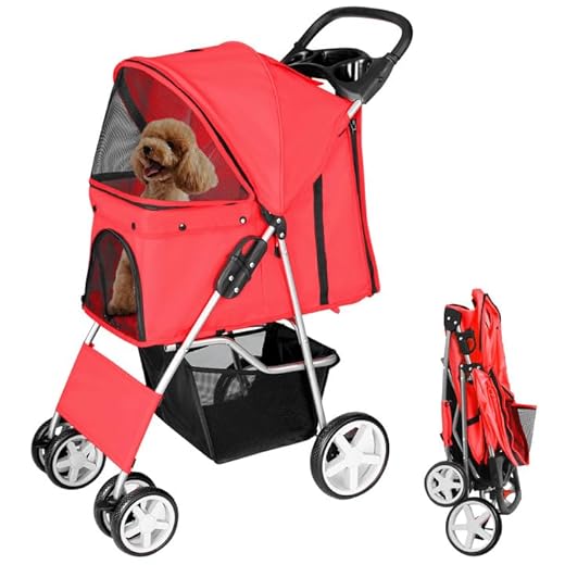 Display4top Carrito de 4 Ruedas para Mascotas Perros Gatos Animales Plegable Impermeable para Viaje Paseo (Rosso)