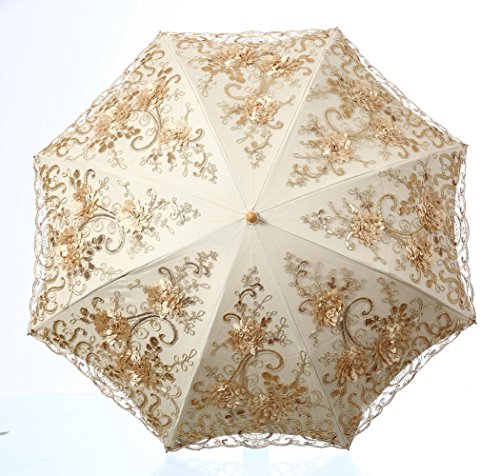 Lcy Embroidered Lace Double-Deck Anti-Uv Parasol Sun/Rain/Snow Folding Umbrella-Yellow #TOP1