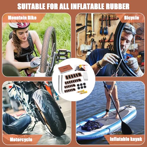 DBIGQ 40PCS Bike Tire Repair Kit Vulcanizing Patches Metal Rasp Bicycle Inner Flat Tube Patch Kit for Mountain MTB Motorcycle BMX Road Cyclingwith Portable Storage Box