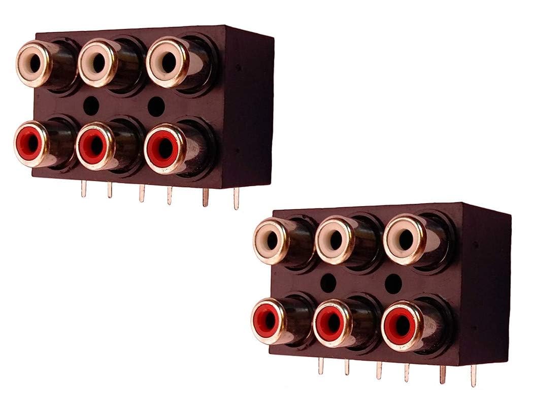 2 Pcs 6 RCA Socket Female Jointer Connector Jack 6 Pin for Car Audio Systems, Audio Equipment Connections, CCTV Systems etc.