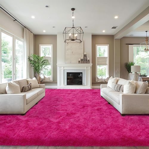 Area Rugs 9x12 Living Room, Large Fluffy Area Rugs for Bedroom, Soft Carpet Shag Kids Room Rug, Non-Slip Fuzzy Rugs Indoor (Hot Pink, 9ft x 12ft)
