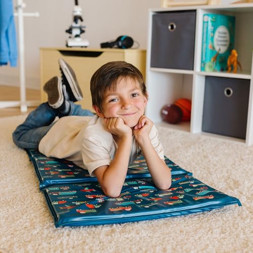Image of Wildkin Kids Vinyl Nap Mat for Boys - Foldable Toddler Sleep Mat for Daycare, Preschool, Kindergarten & Travel, Durable & Easy to Clean, Ages 3-7, Machine Washable
