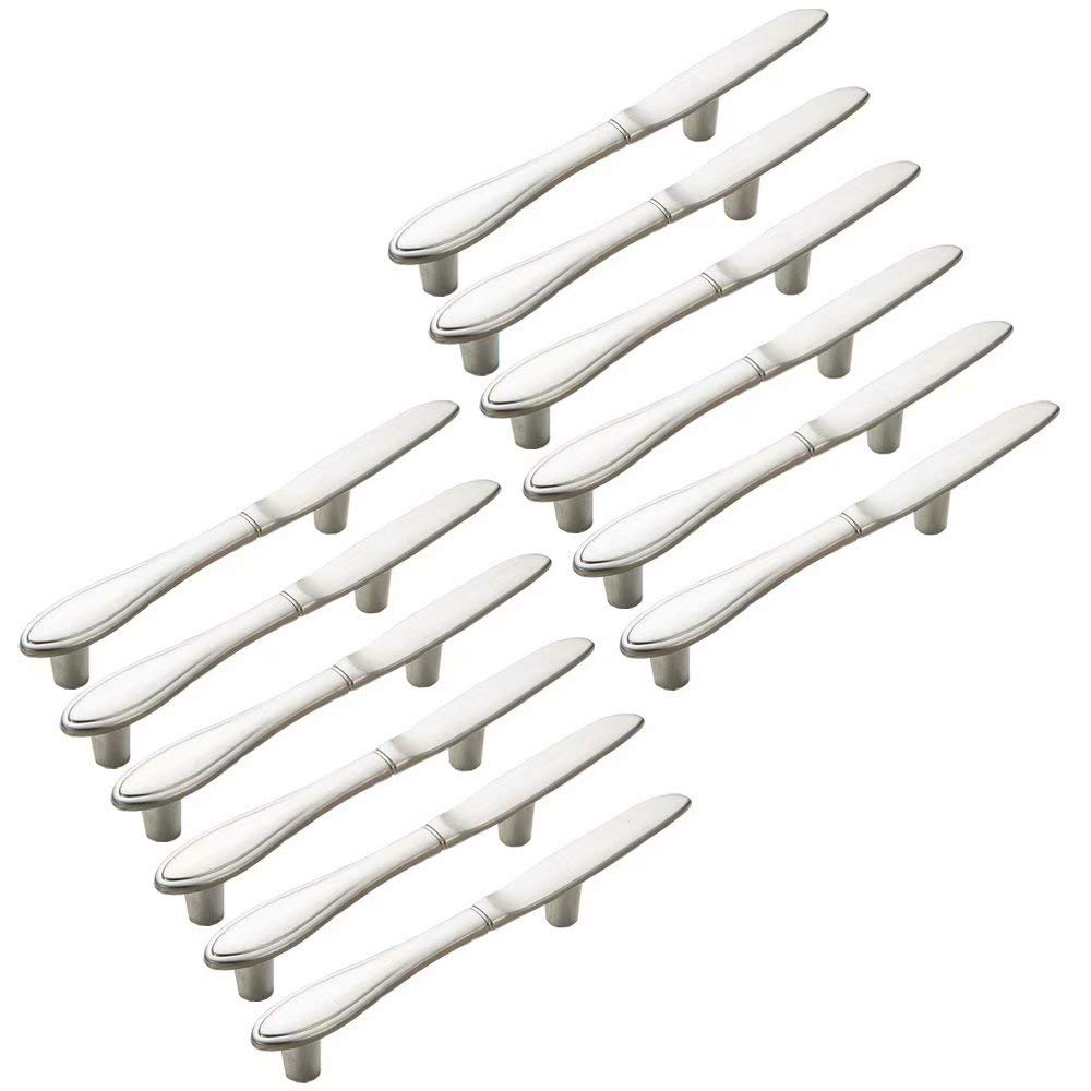 FirstDecor12PCS Brushed Nickel Tableware Pull Handles Knife Shape Handles Kitchen Cupboard Cabinet Dresser Closet Drawer Pull Knobs (CC:76mm)