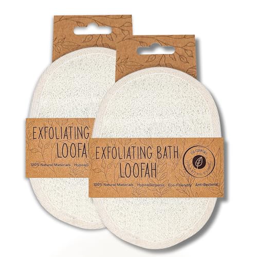 Natural Loofah Sponge Pads (2 Pack), Exfoliating Body Shower Scrubber for Men & Women, Used for Deep Cleansing and Soft Natural Body Scrubber, Eco-Friendly & Fully Biodegradable