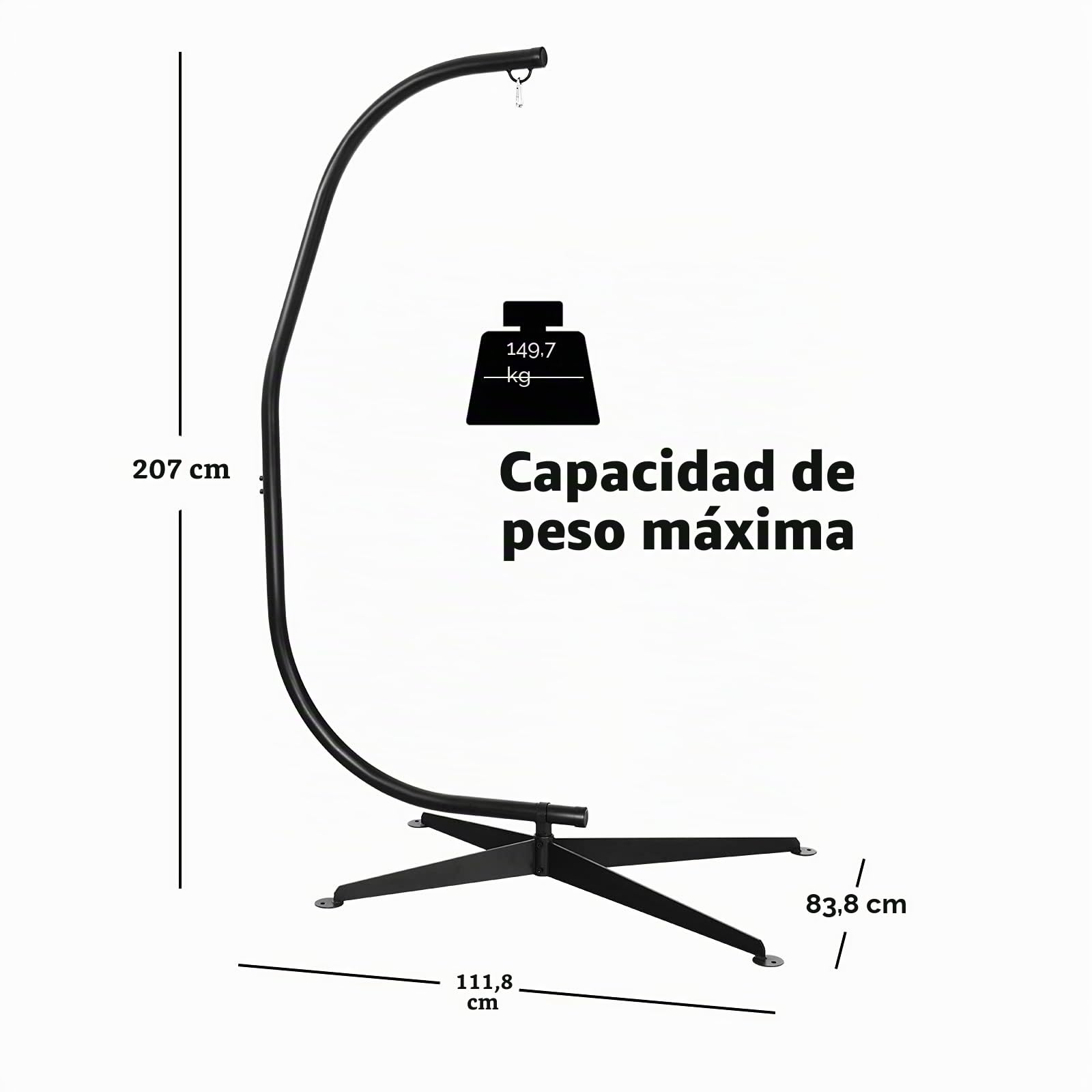 KOMFOTTEU Estructura de Silla Colgante, Soporte Metálico de Hamaca con Carga de 150 kg, Marco de Metal para Patio, Jardín, Dormitorio, 111 x 84 x 207 cm, Negro