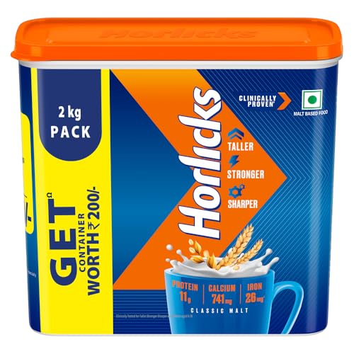 Image of Horlicks Health & Nutrition Drink 2 kg Refill Pack, For immunity and 5 signs of growth (Classic Malt) & Health & Nutrition Drink 1 kg Refill Pack, For immunity and 5 signs of growth (Classic Malt)