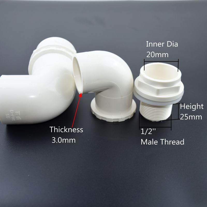 Raccordi per Tubi in PVC Raccordi a Gomito da 90 Gradi in PVC Bianco for Acquario(20mm,8Pcs)