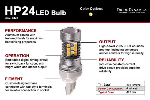 Diode Dynamics 7443 Hp24 Switchback Dual-Color Turn Signal Led Bulbs (Pair), Switchback #TOP4