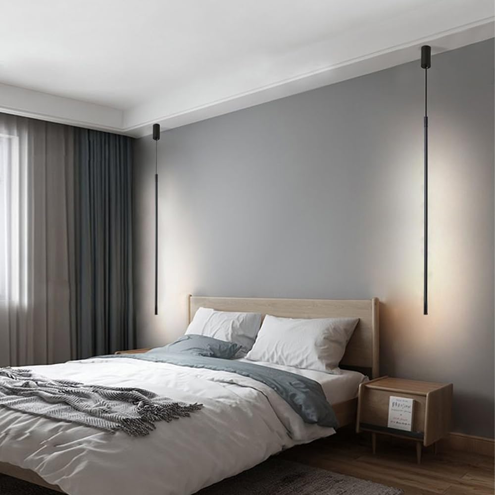 Lámpara Colgante Lineal Negra, lámpara Colgante de Tubo Largo, lámpara Colgante de Noche para Dormitorio, lámpara de línea Minimalista, Luces de Techo para Sala de Estar, Oficina, cafetería,