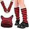 ViEinkaufen Y2k Crochet Beanie Hats, Knitting Striped Arm and Leg Warmers Fashionable Y2k Accessories Outdoor Activities for Women Girl(Red+Black)