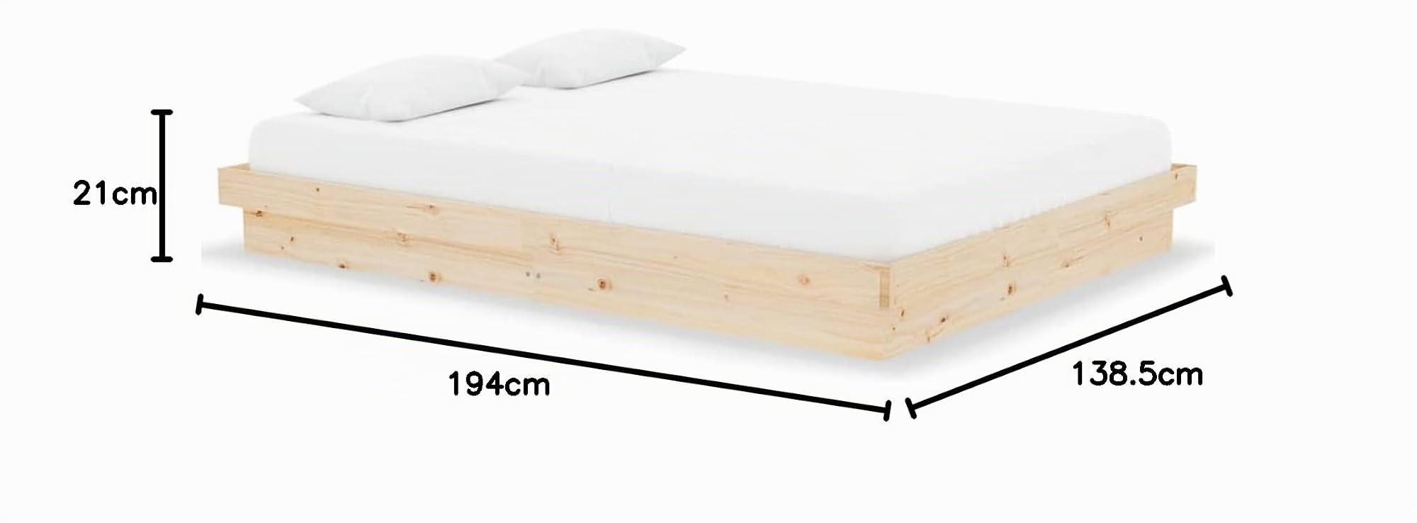 ARKEM Estructura de Cama de Matrimonio en Madera Maciza - Base de Cama 135x190 cm