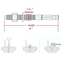 Vista 20 de Anclaje de hormigón de 1/4 x 3 pulgadas, anclaje de cuña de acero inoxidable 304 con excelente rendimiento antioxidante, kit de anclajes y tornillos