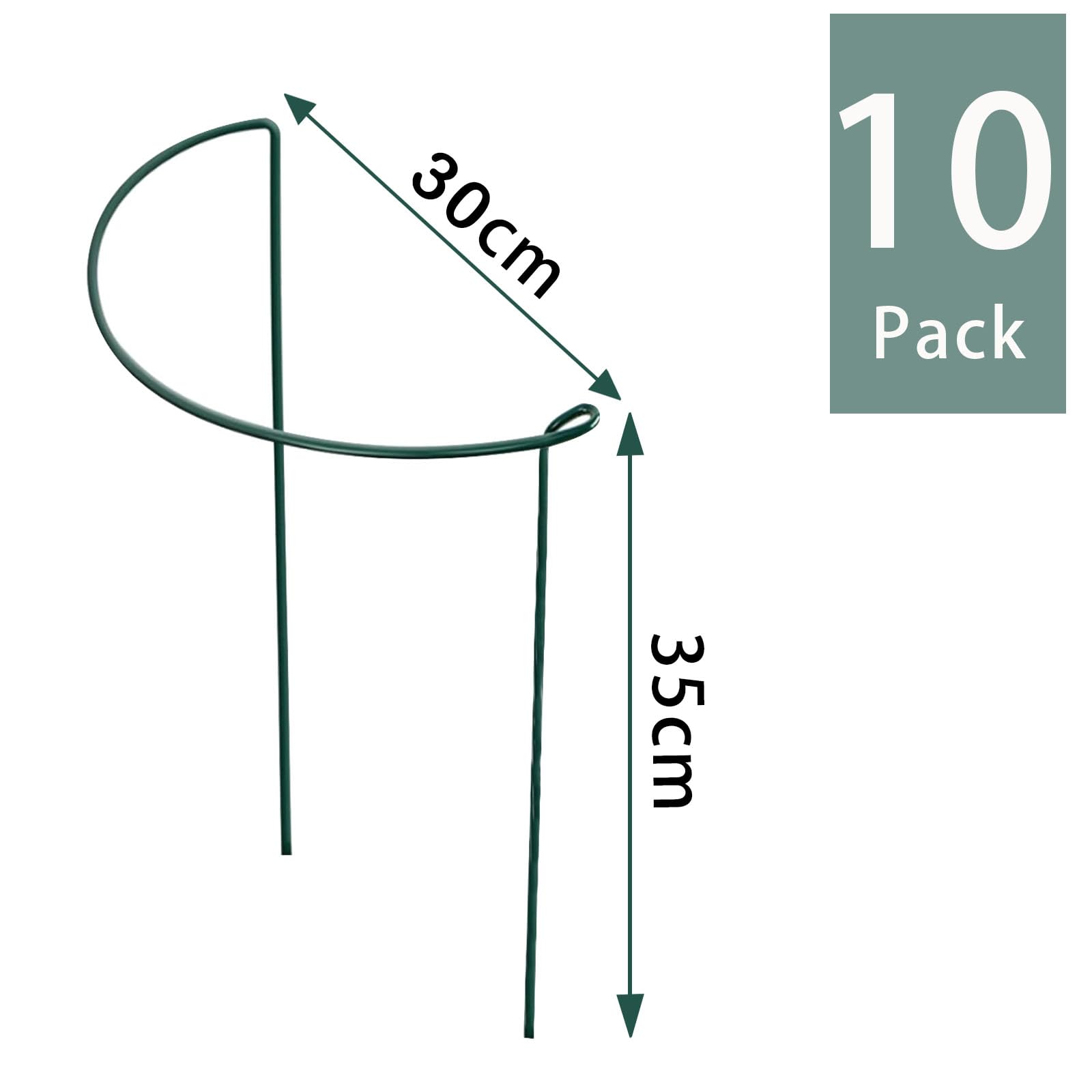 Lot de 10 piquets de support en métal pour plantes de jardin, demi-ronds pour plantes d'intérieur et d'extérieur – 30 cm x 35 cm