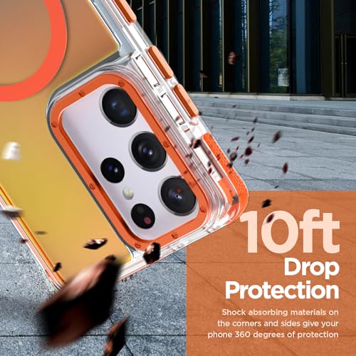 Image of Magnetic Case for Samsung Galaxy S21 Ultra [Compatible with Magsafe] [Cute Fashion Fluorescent Design] [1 Screen Protector] Slim Translucent Matte Case for Galaxy S21 Ultra 6.8 inch, Orange