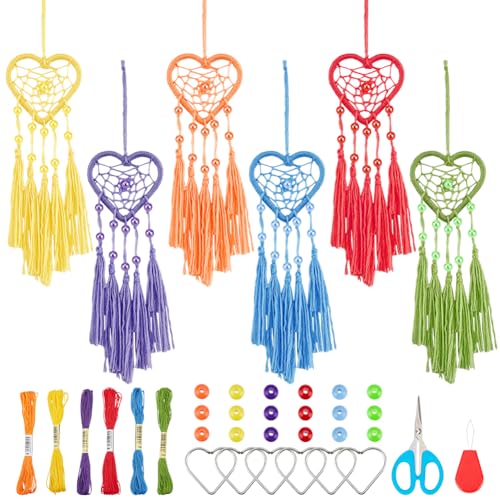 INFUNLY 6 Set DIY Small Dream Catcher Kit Rainbow Heart Dream Catchers DIY Heart Macrame Craft Kit...