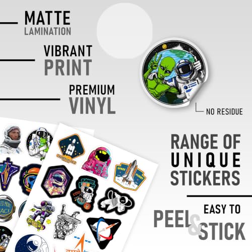 Image of CodersParadise Vinyl Pack of 53 Space Stickers For Laptop - Aesthetic Waterproof Nasa, Spaceship, Astronaut, Moon Stickers, Self-Adhesive, 7.6 cms