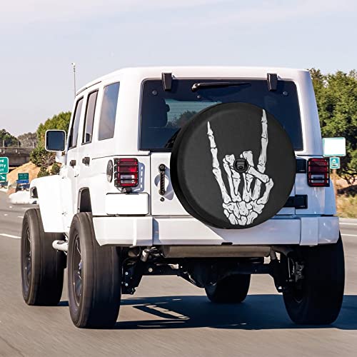 Image of Delerain Spare Tire Cover with Backup Camera Hole Skeleton Hand Skull Wheel Covers Waterproof Dust-Proof UV Sun Universal Fit for Jeep Trailer RV SUV Truck (17 Inch for Diameter 31 inch-33 inch)